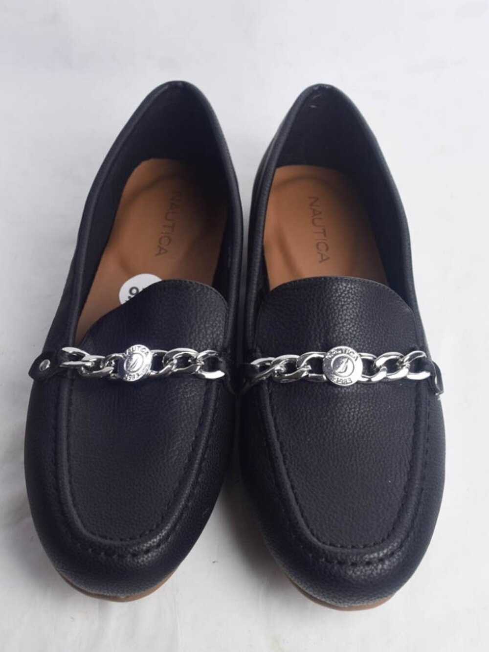Nautica Womens 9W Raintree Black Slip On Loafers Flats Silver Chain Classic Lux